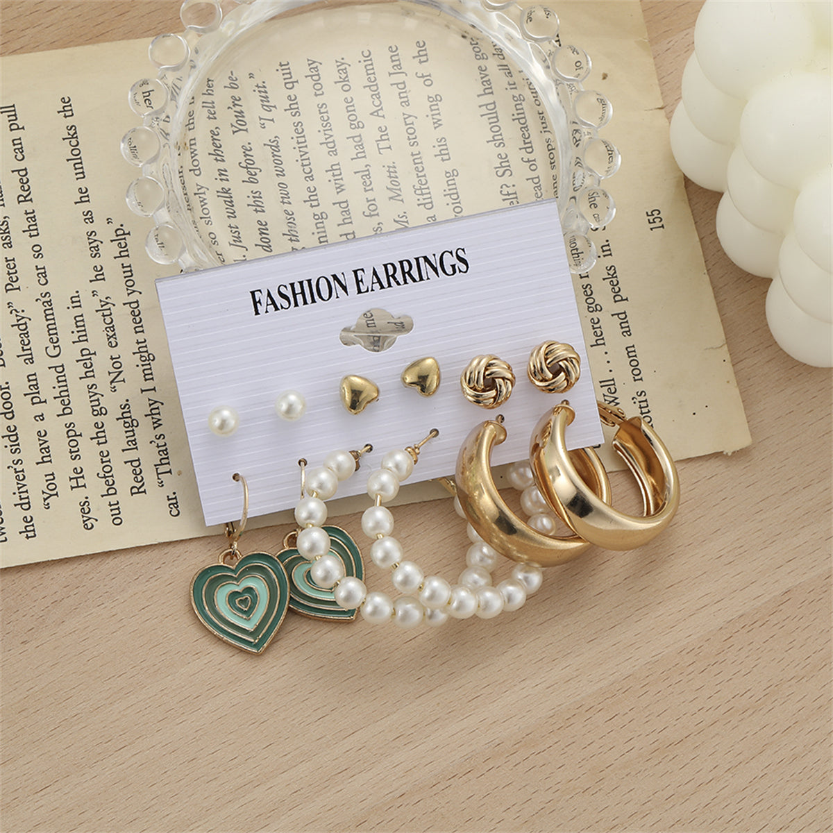 Pearl & Enamel 18K Gold-Plated Heart Drop Earring Set