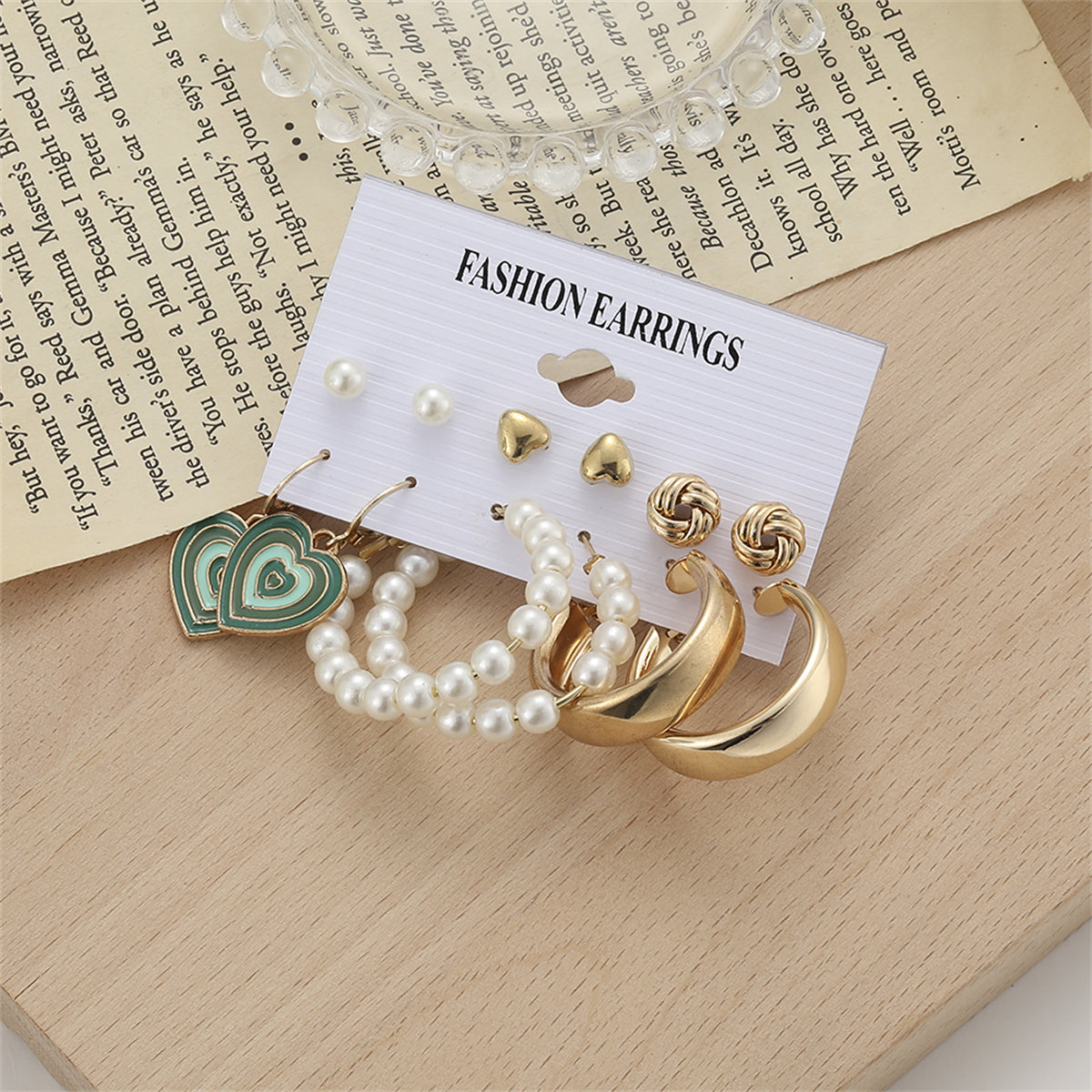 Pearl & Enamel 18K Gold-Plated Heart Drop Earring Set