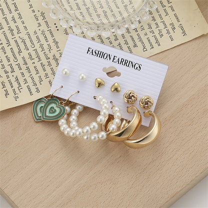 Pearl & Enamel 18K Gold-Plated Heart Drop Earring Set