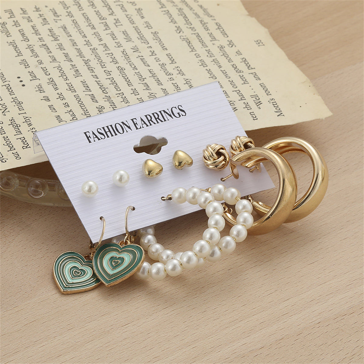 Pearl & Enamel 18K Gold-Plated Heart Drop Earring Set
