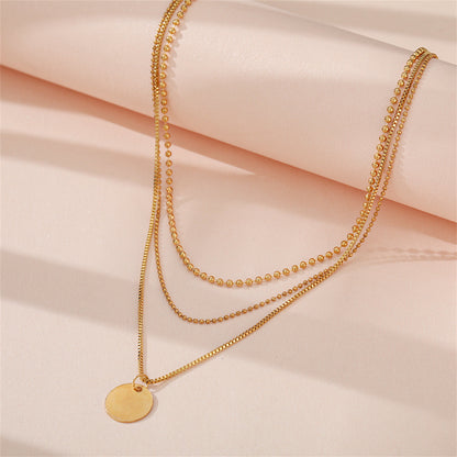 18K Gold-Plated Circle Layered Pendant Necklace, gold pendant necklace for women, botanical inspired, detail close-up