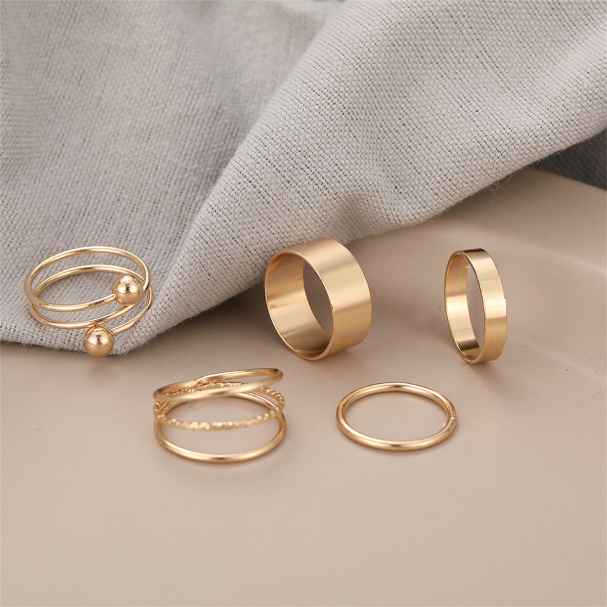 18K Gold-Plated Bypass and Layered Ring Set, jewelry gift sets for women, everyday style, detail close-up