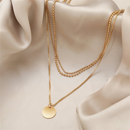 18K Gold-Plated Circle Layered Pendant Necklace, gold pendant necklace for women, botanical inspired, styled look
