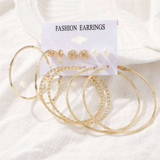 Pearl and 18K Gold-Plated Twist Earrings Set, gold stud earrings for women, botanical inspired, front view