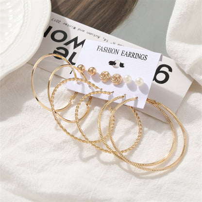 Pearl and 18K Gold-Plated Twist Earrings Set, gold stud earrings for women, botanical inspired, detail close-up