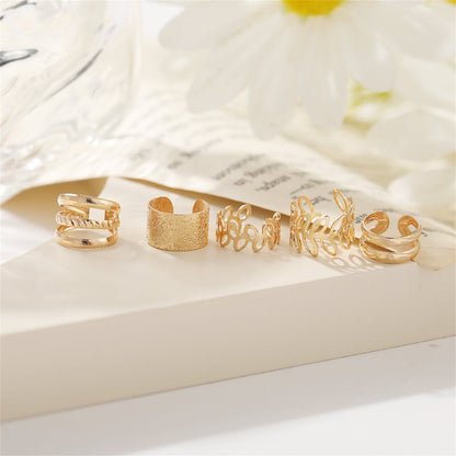 18K Gold-Plated Frosted Ear Cuff Set, gold stud earrings for women, everyday style, side view