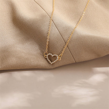 Cubic Zirconia and 18K Gold-Plated Heart Pendant Necklace, gold pendant necklace for women, side view