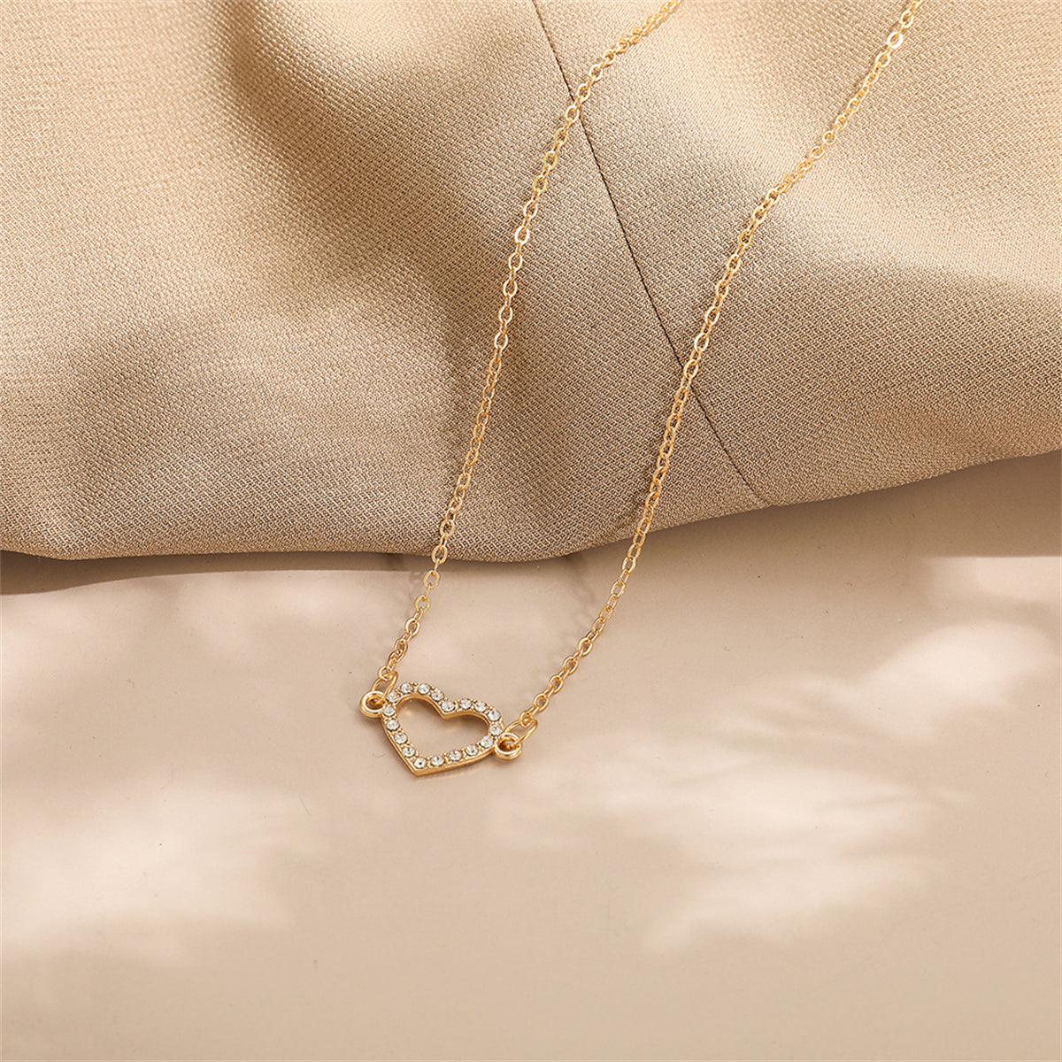 Cubic Zirconia and 18K Gold-Plated Heart Pendant Necklace, gold pendant necklace for women, detail close-up