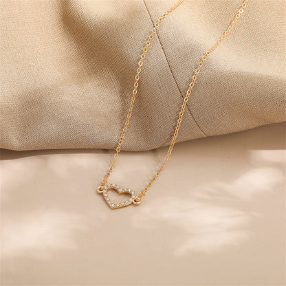 Cubic Zirconia and 18K Gold-Plated Heart Pendant Necklace, gold pendant necklace for women, detail close-up