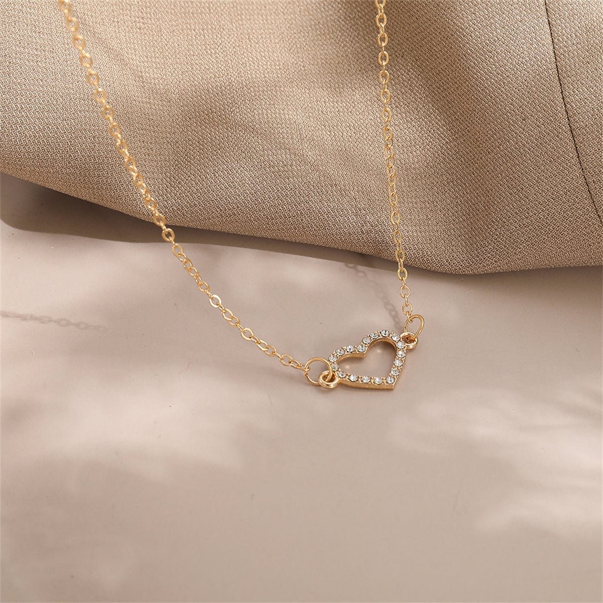 Cubic Zirconia and 18K Gold-Plated Heart Pendant Necklace, gold pendant necklace for women, lifestyle look