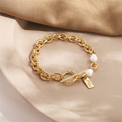 Pearl & 18K Gold-Plated Curb-Chain Toggle Bracelet