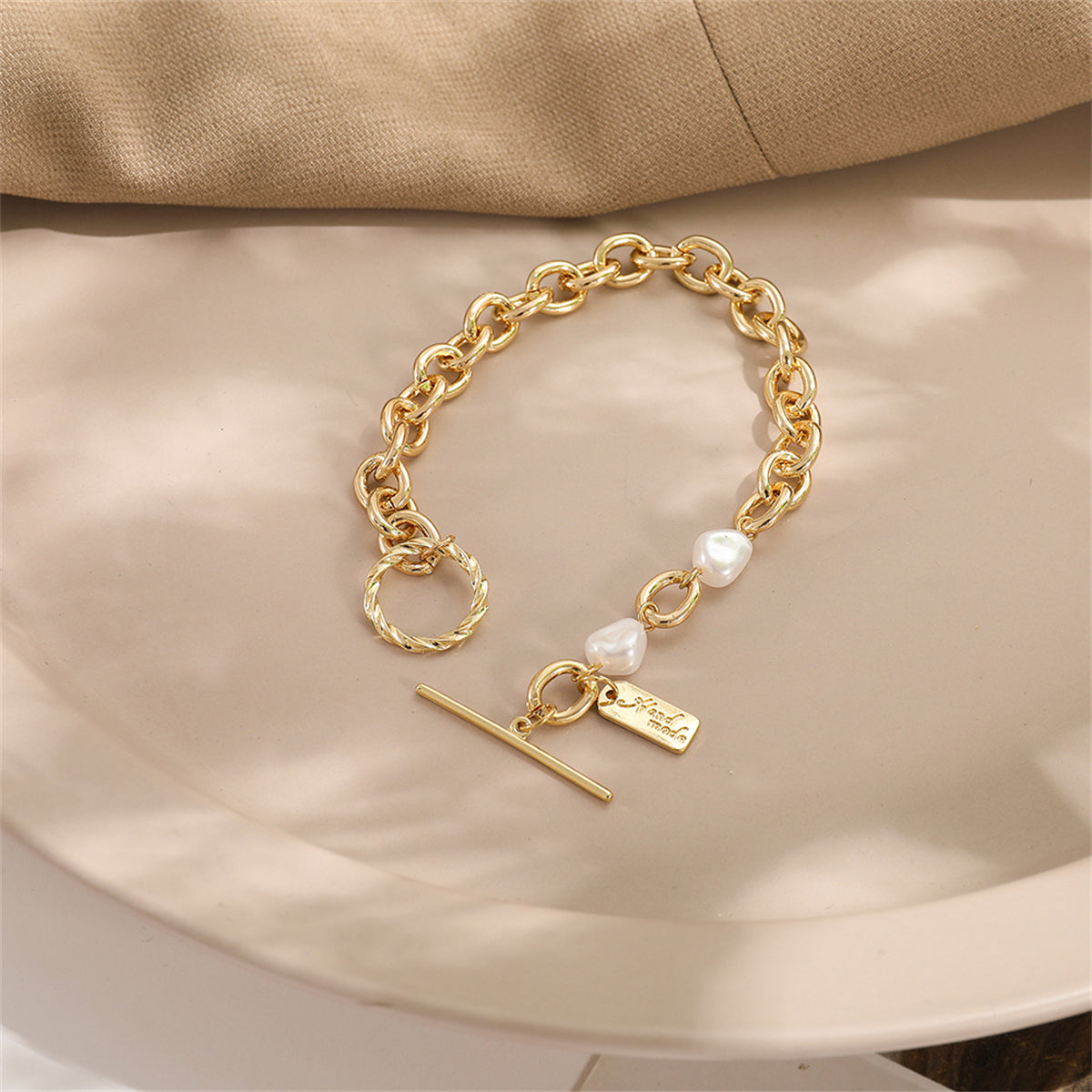 Pearl & 18K Gold-Plated Curb-Chain Toggle Bracelet