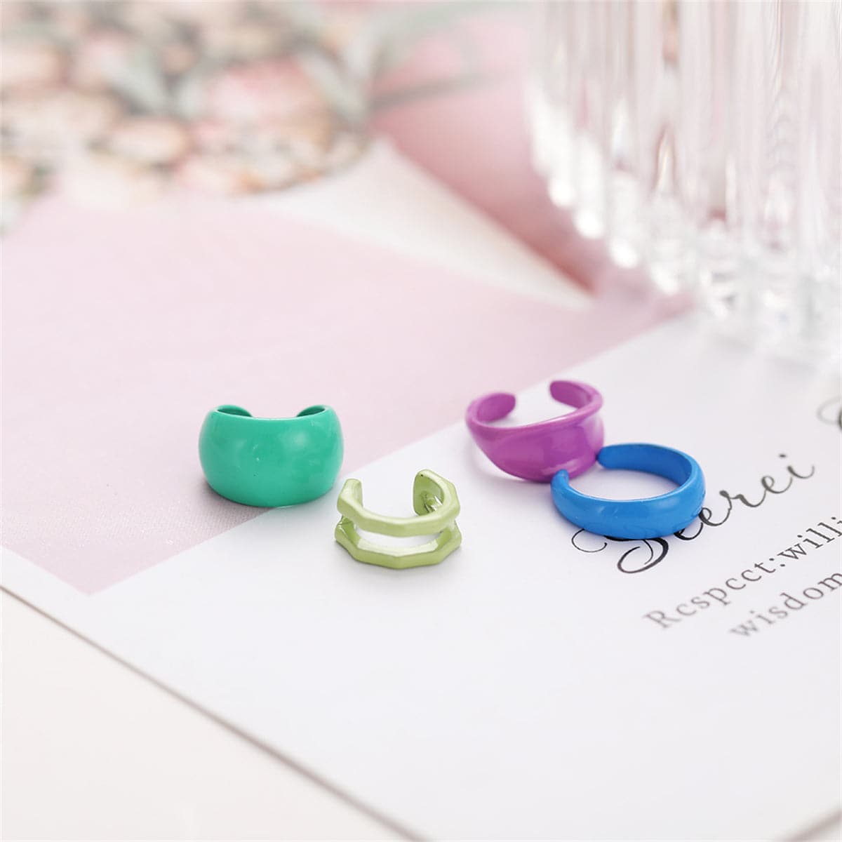 Blue Ear Cuff Set, stud earrings for women, everyday style, side view