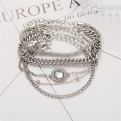Crystal & Silver-Plated Flower Charm Bracelet Set
