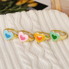Pink Enamel & 18K Gold-Plated Heart Ring Set