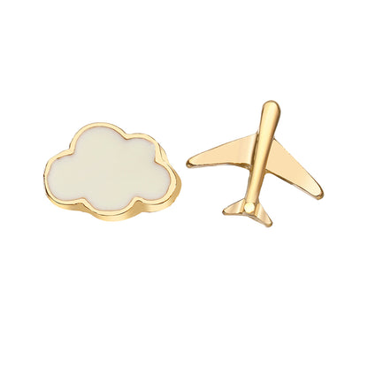 White and 18K Gold-Plated Airplane Asymmetrical Stud Earrings, gold stud earrings for women, side view