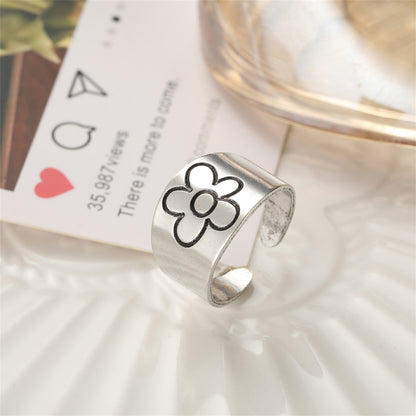 Silver-Plated Flower Open Band Ring