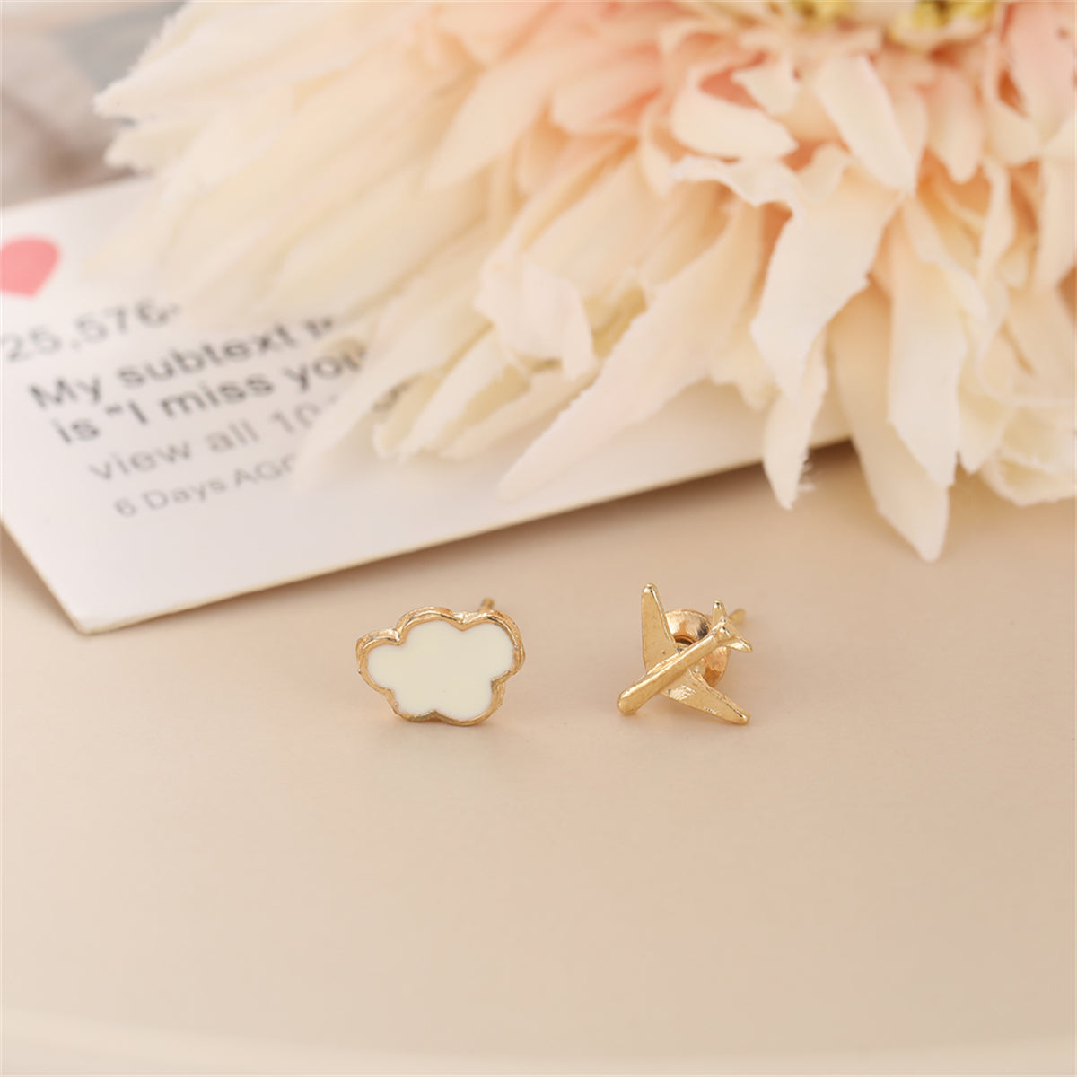 White & 18K Gold-Plated Airplane Asymmetrical Stud Earrings