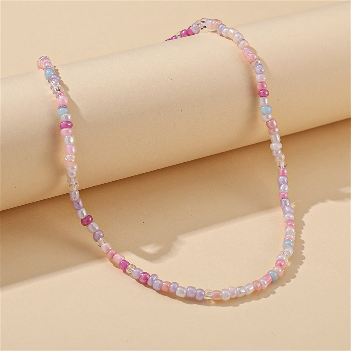 White and Multicolor Teal Howlite and Acrylic Stretch Necklace, pendant necklace for women, detail close-up
