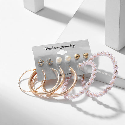Cubic Zirconia and Pearl 18K Gold-Plated Hoop Earring Set, gold stud earrings for women, elegant gift for her, side view