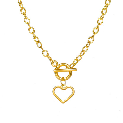 18K Gold-Plated Open Heart Toggle Pendant Necklace, gold pendant necklace for women, botanical inspired, side view