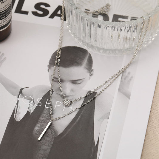 Cubic Zirconia and Silver-Plated Layered Bar Pendant Necklace, silver pendant necklace for women, front view
