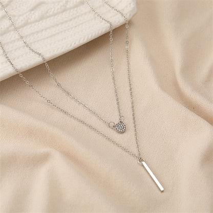 Cubic Zirconia and Silver-Plated Layered Bar Pendant Necklace, silver pendant necklace for women, styled look