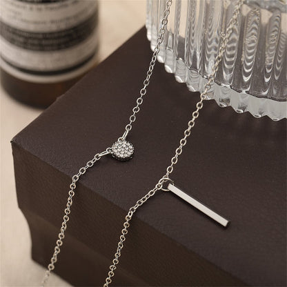 Cubic Zirconia and Silver-Plated Layered Bar Pendant Necklace, silver pendant necklace for women, side view