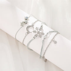 Silver-Plated & Gray Snowflake & Celestial Bracelet Set