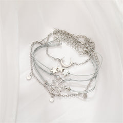 Silver-Plated & Gray Snowflake & Celestial Bracelet Set