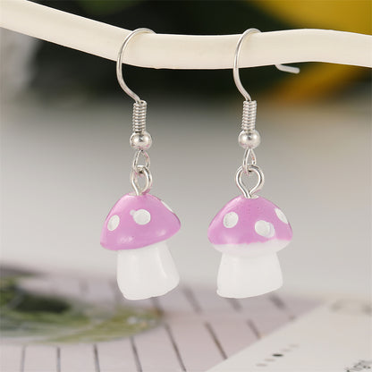 Purple Resin and Silver-Plated Dot Mushroom Drop Earrings, silver drop earrings for women, everyday style, side view