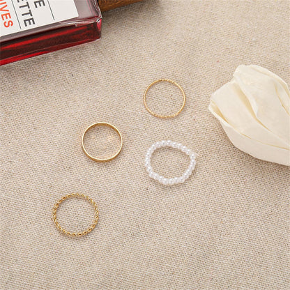 Pearl and 18K Gold-Plated Band Ring Set, jewelry gift sets for women, botanical inspired, front view