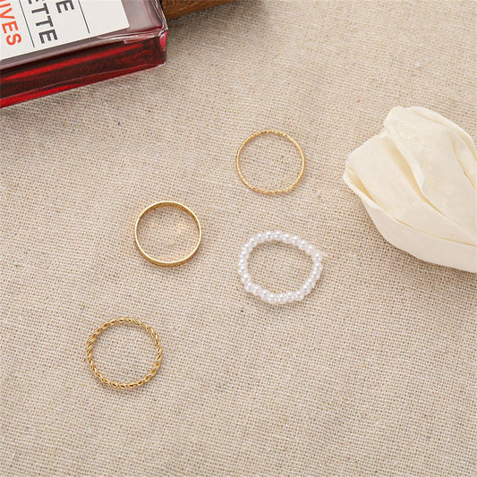 Pearl and 18K Gold-Plated Band Ring Set, jewelry gift sets for women, elegant gift for her, front view
