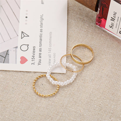 Pearl and 18K Gold-Plated Band Ring Set, jewelry gift sets for women, botanical inspired, lifestyle look