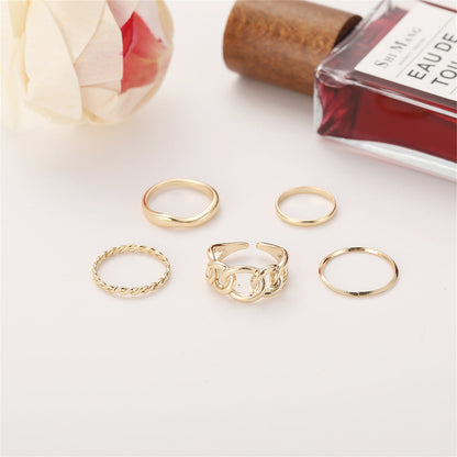18K Gold-Plated Cable Chain Open Ring Set, jewelry gift sets for women, vintage-inspired design, detail close-up