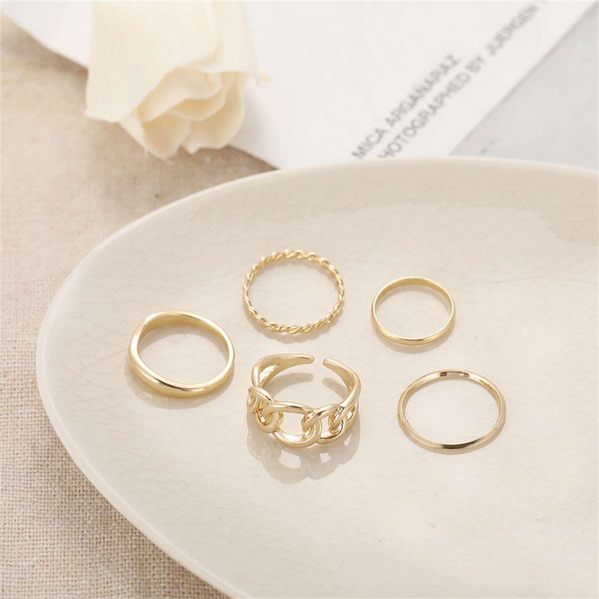 18K Gold-Plated Cable Chain Open Ring Set, jewelry gift sets for women, vintage-inspired design, lifestyle look
