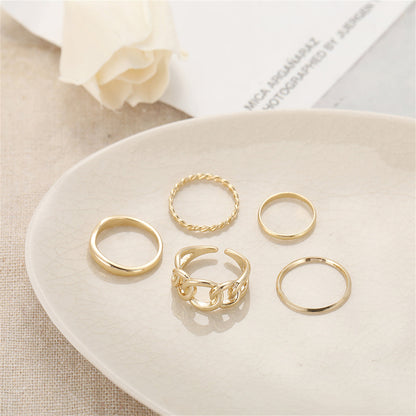 18K Gold-Plated Cable Chain Open Ring Set, jewelry gift sets for women, vintage-inspired design, lifestyle look