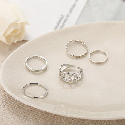 Silver-Plated Cable Chain Open Ring Set, jewelry gift sets for women, vintage-inspired design, side view