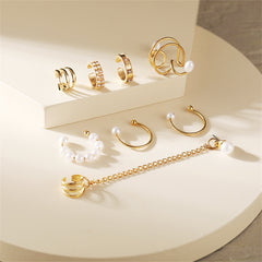 Cubic Zirconia & Pearl 18K Gold-Plated Ear Cuff Set