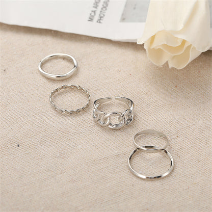 Silver-Plated Cable Chain Open Ring Set, jewelry gift sets for women, vintage-inspired design, detail close-up