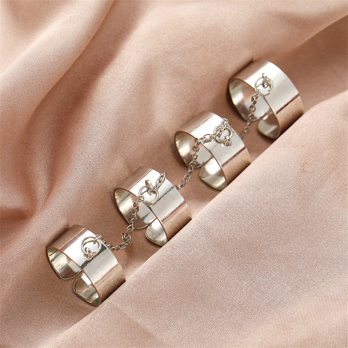 Silver-Plated Linked Open Four-Finger Band