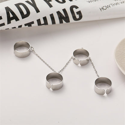 Silver-Plated Linked Open Four-Finger Band, jewelry gift sets for women, dainty minimalist design, side view