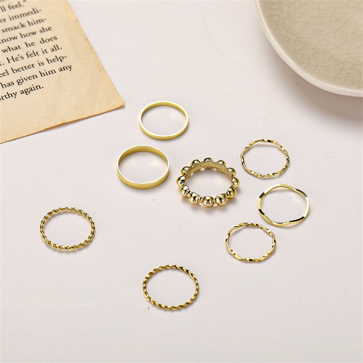 18K Gold-Plated Twine Ring Set, jewelry gift sets for women, elegant gift for her, front view