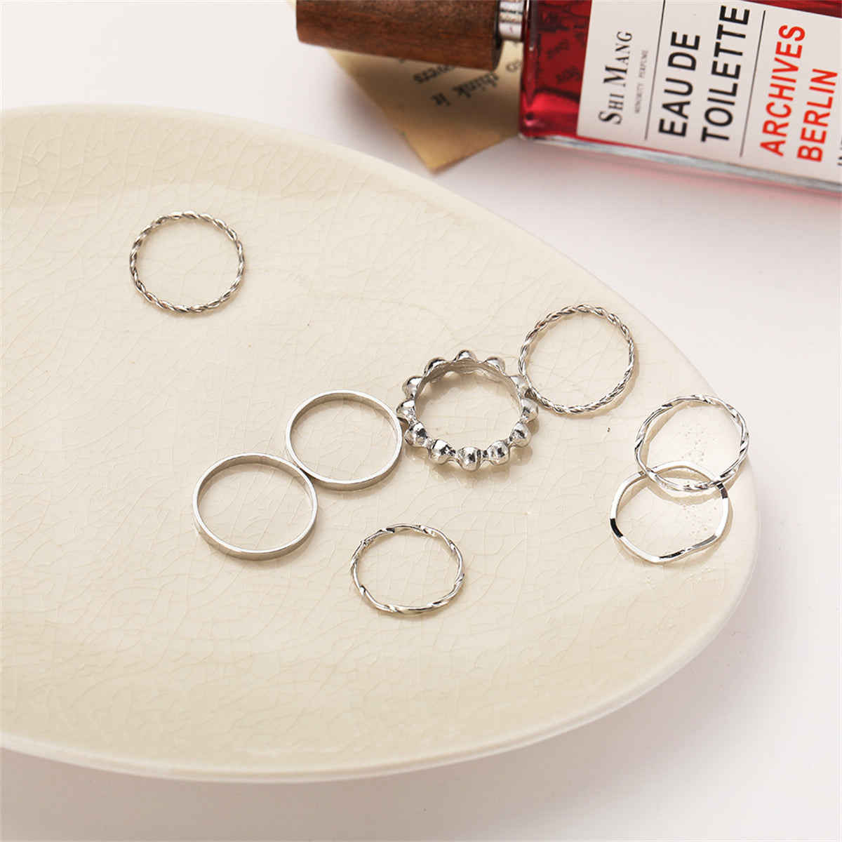 Silver-Plated Twine Ring Set, jewelry gift sets for women, elegant gift for her, front view