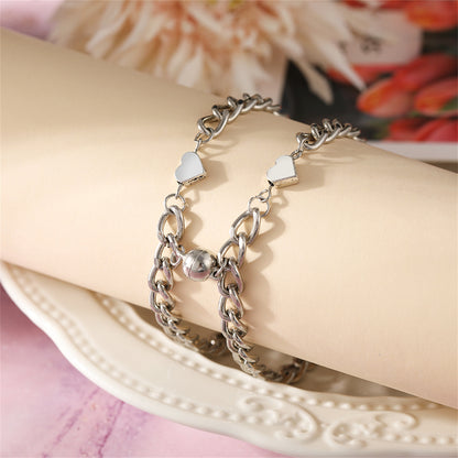 Silver-Plated Heart Charm Linked Bracelet Set, jewelry gift sets for women, everyday style, lifestyle look