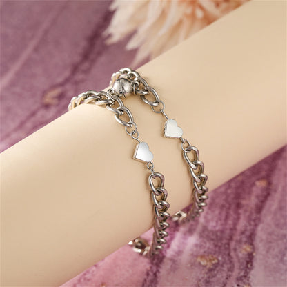 Silver-Plated Heart Charm Linked Bracelet Set, jewelry gift sets for women, everyday style, front view