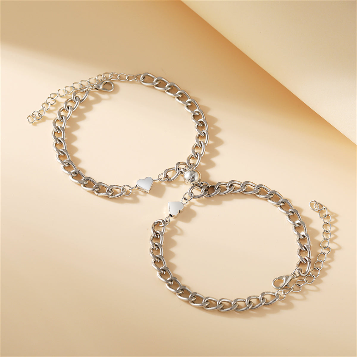 Silver-Plated Heart Charm Linked Bracelet Set, jewelry gift sets for women, everyday style, styled look