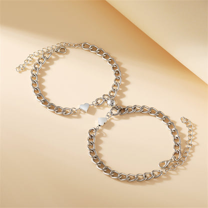 Silver-Plated Heart Charm Linked Bracelet Set, jewelry gift sets for women, everyday style, styled look