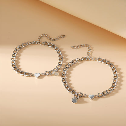 Silver-Plated Heart Charm Linked Bracelet Set