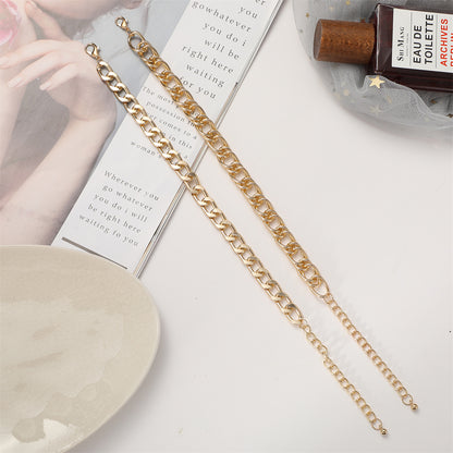 18K Gold-Plated Thick Curb Chain Anklet and Thin Curb Chain Anklet, jewelry gift sets for women, detail close-up